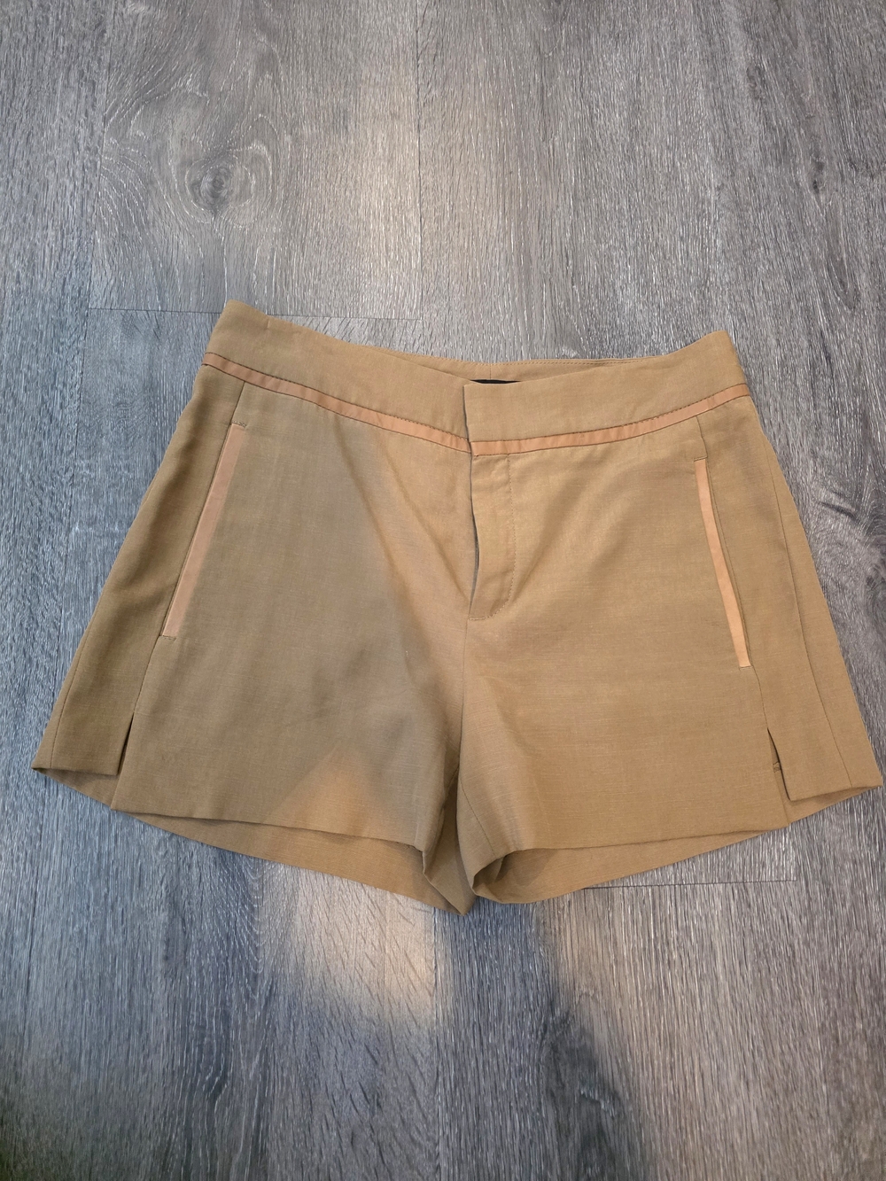 Zara Women's Tan Tailored Shorts with Piped Trim